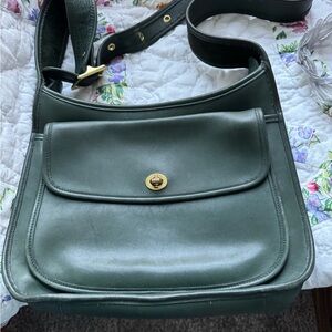 Coach Dark Green Leather Shoulder Bag with Gold Hardware
